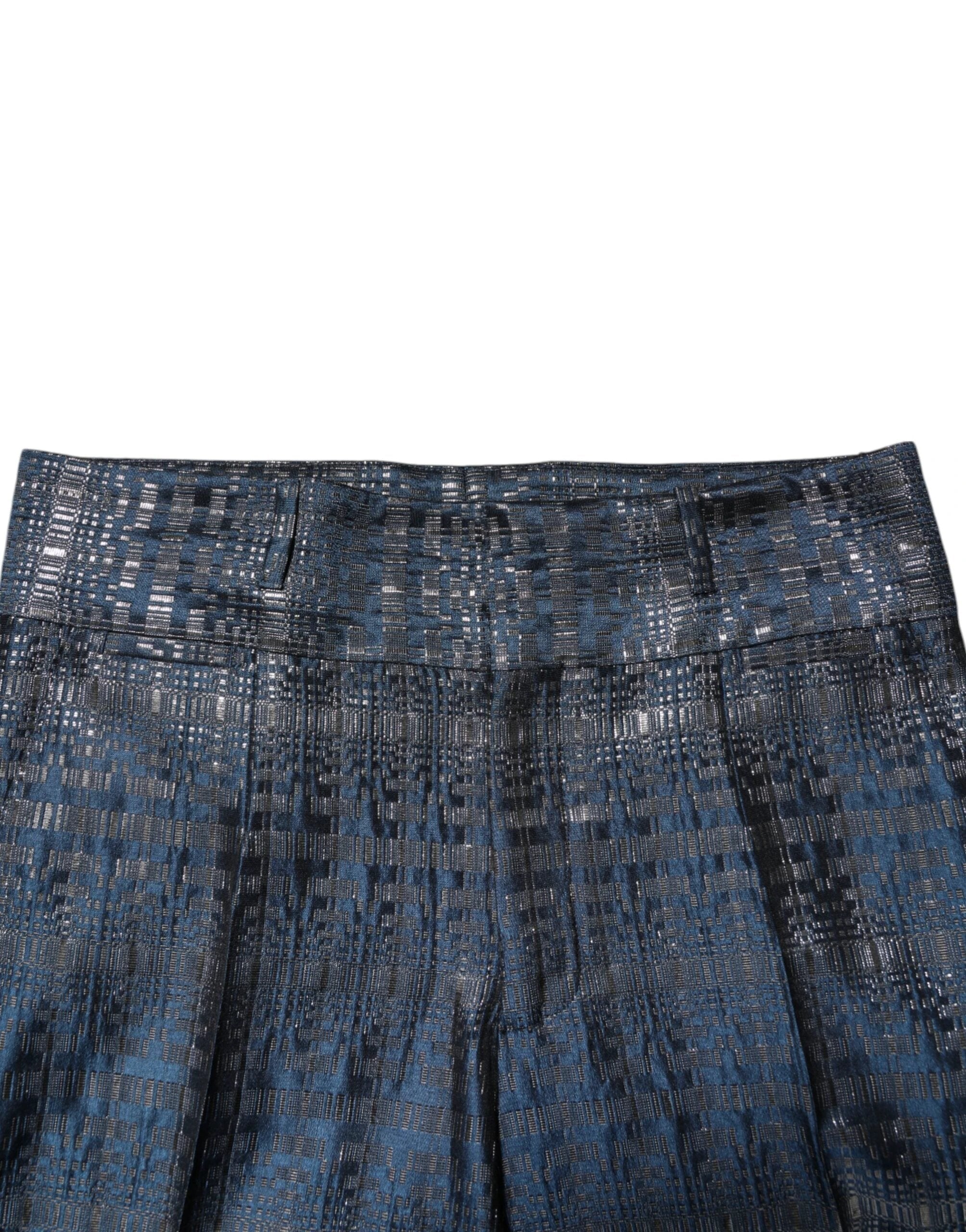 Dolce & Gabbana Blue Silver Shiny Silk Skinny Men Trouser Pants by Dolce & Gabbana