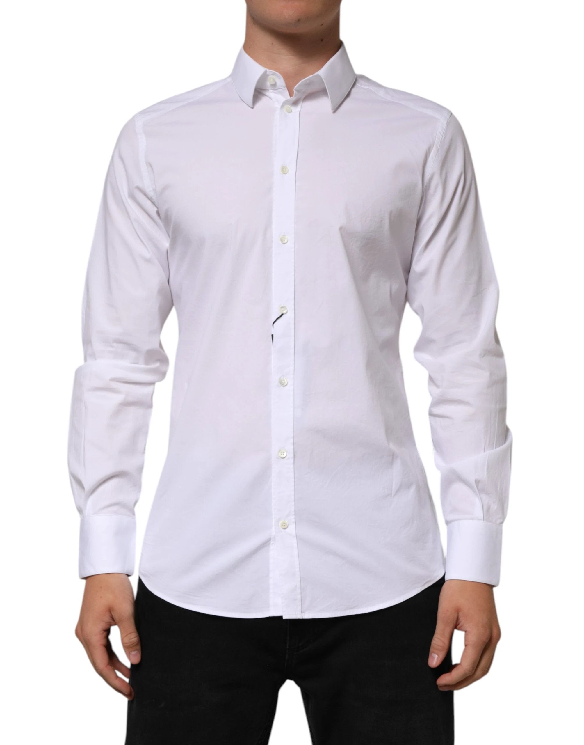 Dolce & Gabbana White Cotton GOLD Long Sleeves Formal Men Shirt by Dolce & Gabbana