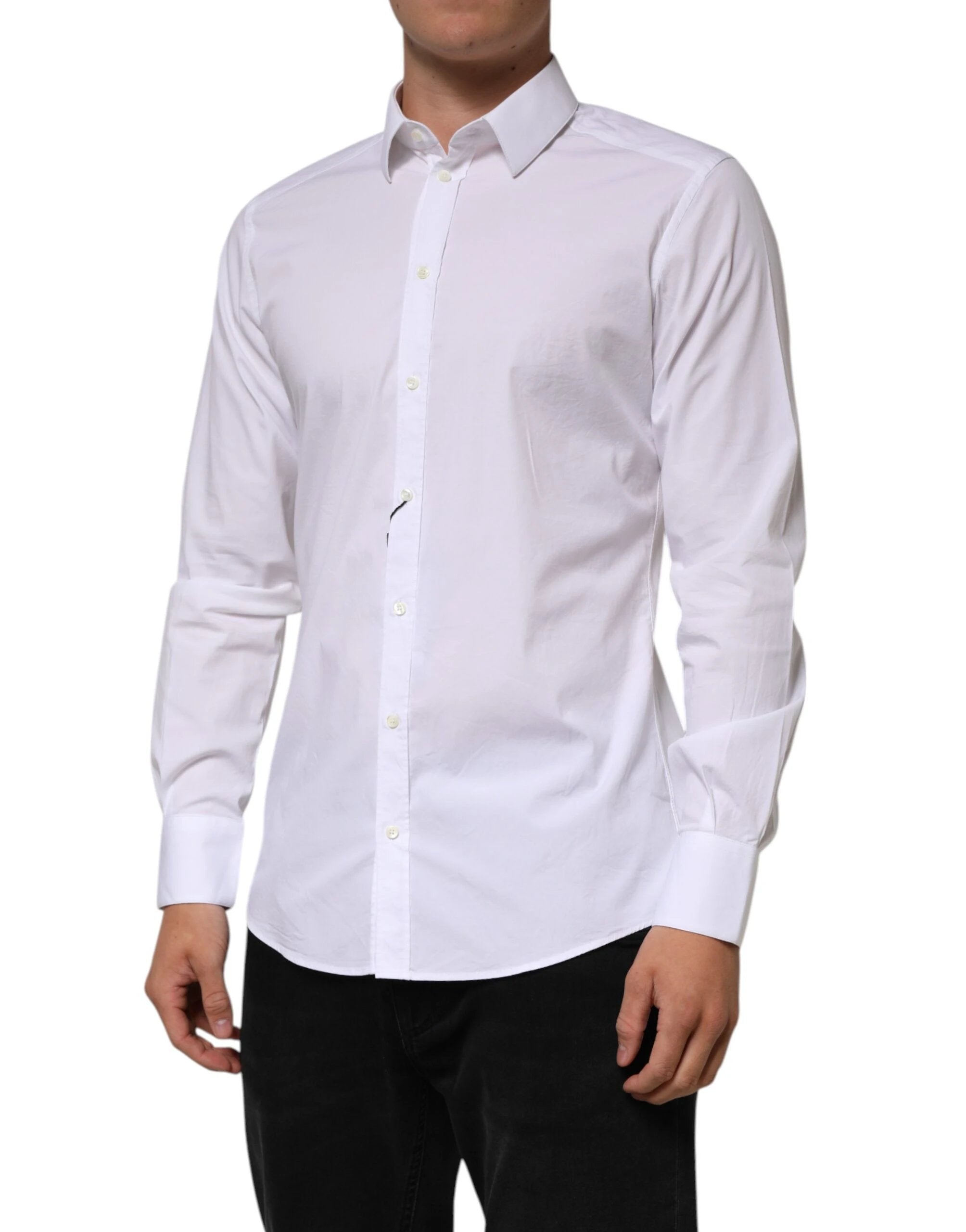 Dolce & Gabbana White Cotton GOLD Long Sleeves Formal Men Shirt by Dolce & Gabbana