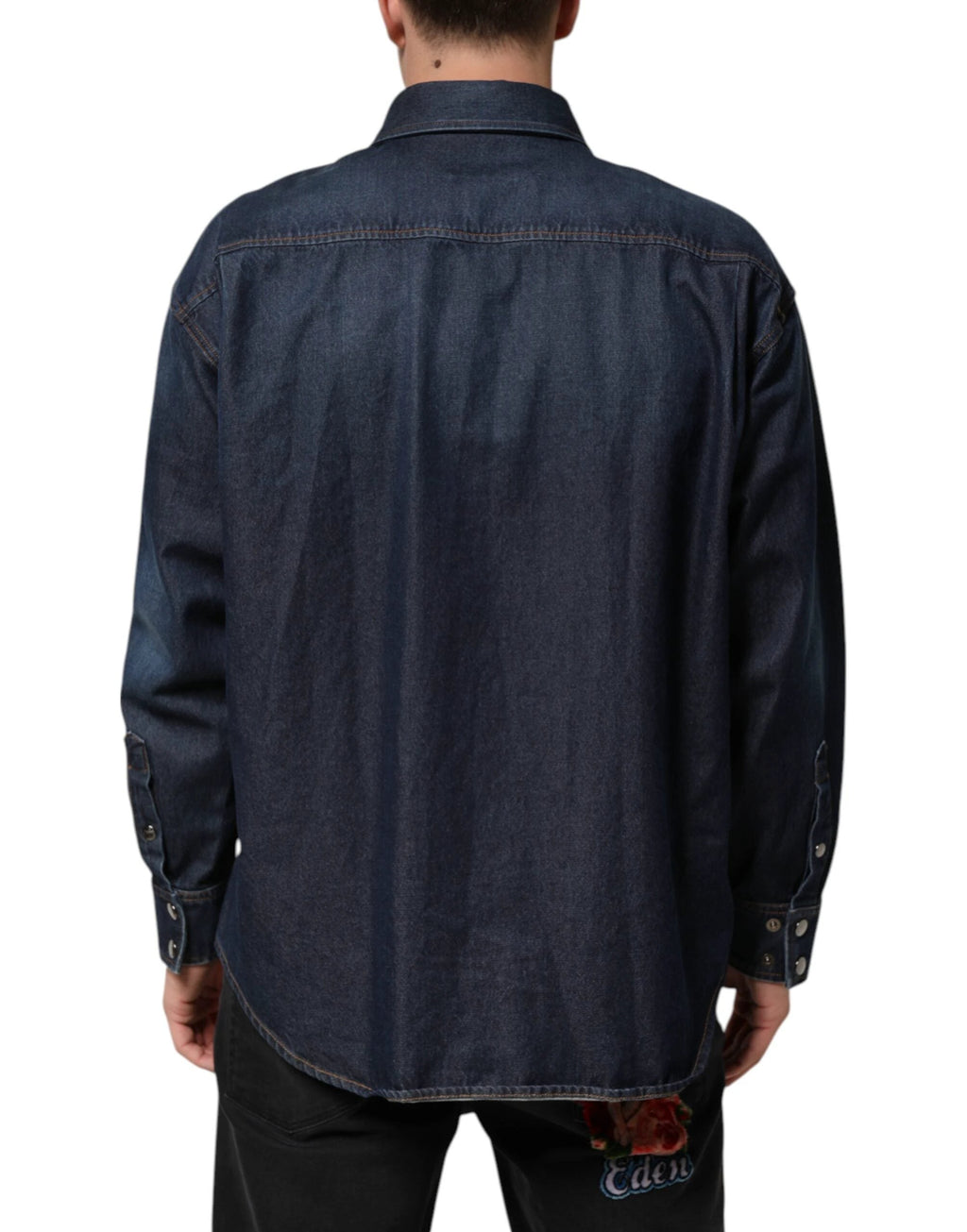 Dolce & Gabbana Blue Denim Button Casual Logo Patch Men Shirt by Dolce & Gabbana