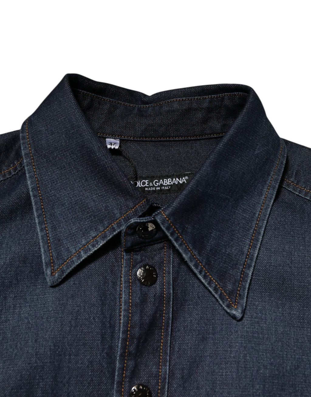 Dolce & Gabbana Blue Denim Button Casual Logo Patch Men Shirt by Dolce & Gabbana