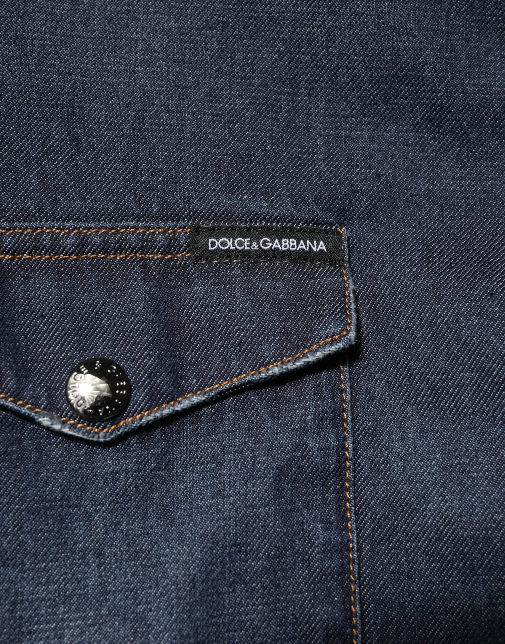 Dolce & Gabbana Blue Denim Button Casual Logo Patch Men Shirt by Dolce & Gabbana