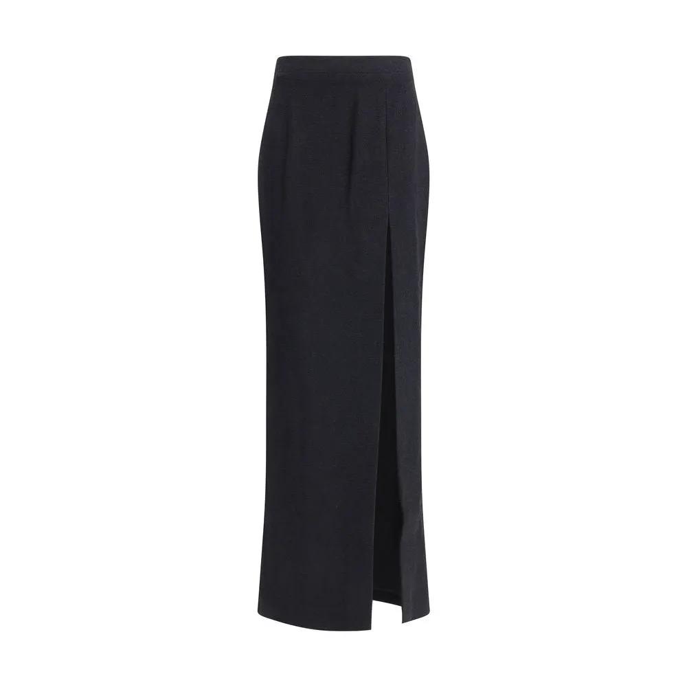 Jupe longue en laine polaire noire Alessandra Rich