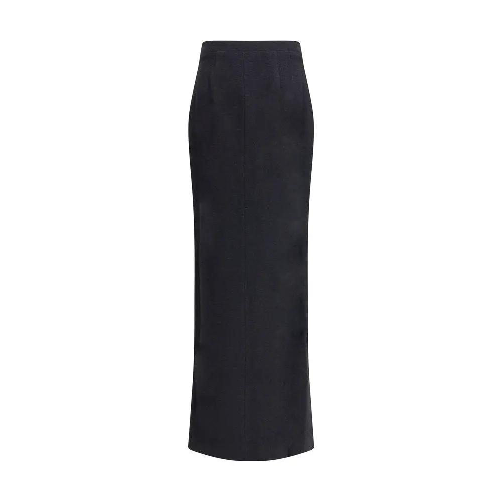 Jupe longue en laine polaire noire Alessandra Rich