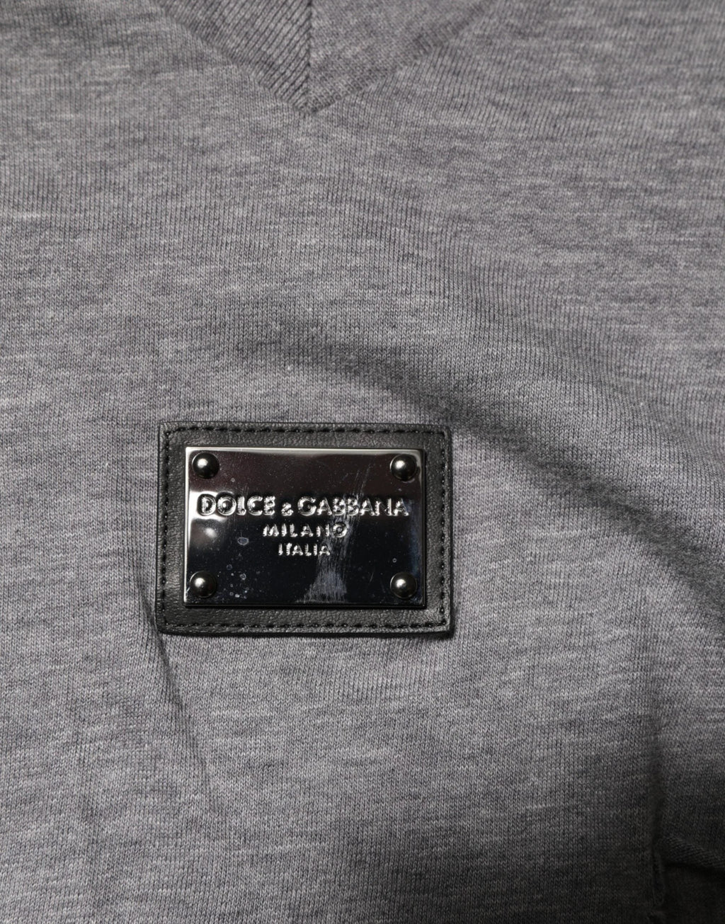 Dolce & Gabbana Gray Cotton Tattered Logo Patch Men T-shirt by Dolce & Gabbana