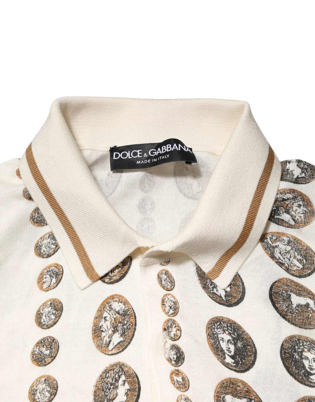Dolce & Gabbana Silk Ivory Coin Print Logo Men Polo T-shirt by Dolce & Gabbana