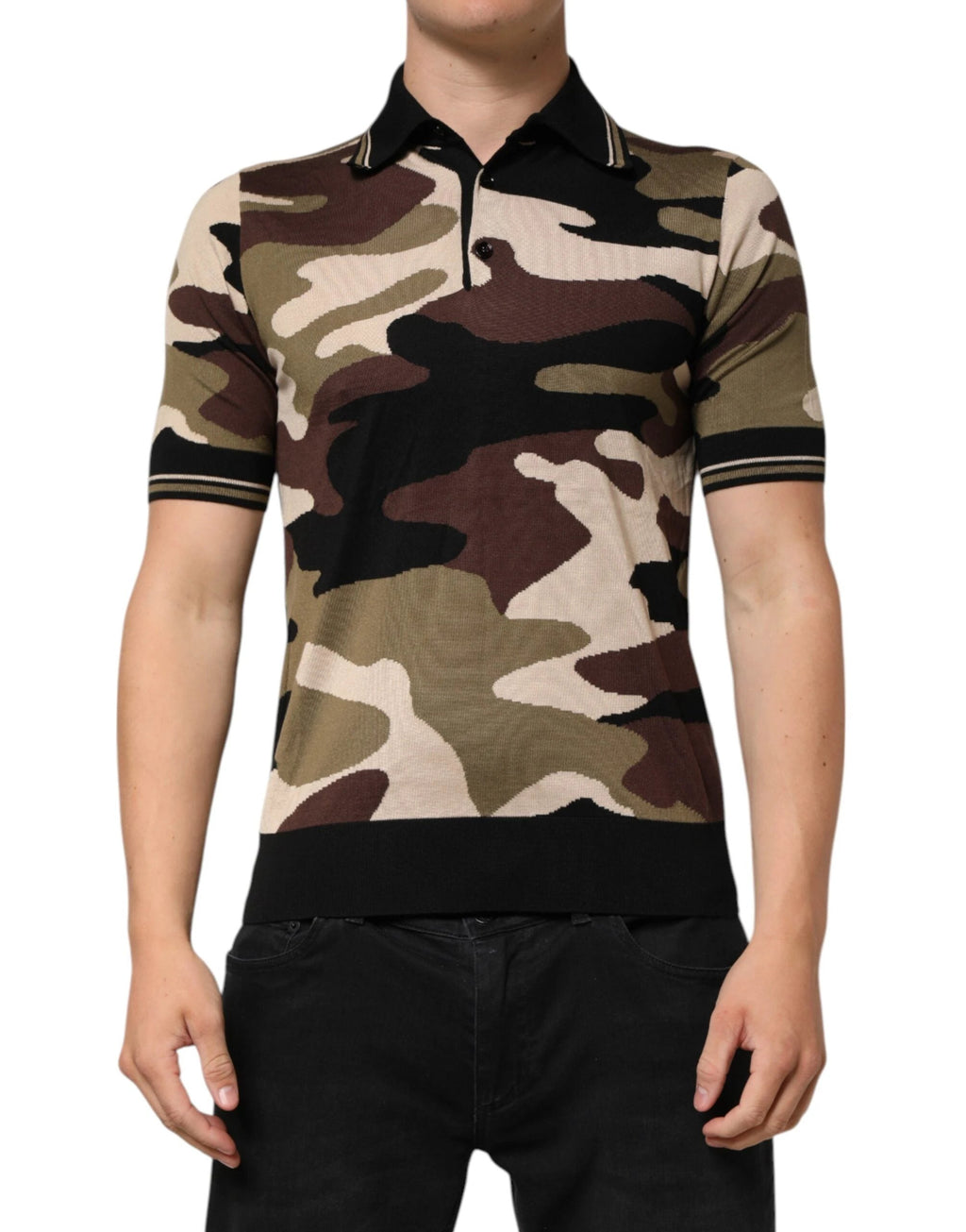 Dolce & Gabbana Camouflage Brown Silk MilitaryPolo T-shirt by Dolce & Gabbana