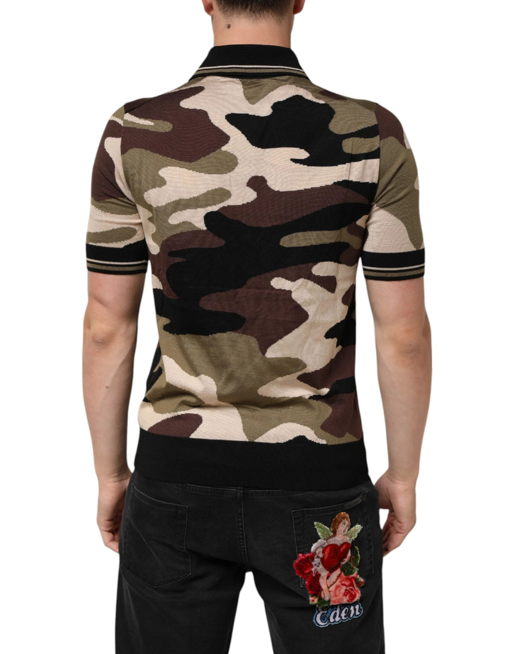 Dolce & Gabbana Camouflage Brown Silk MilitaryPolo T-shirt by Dolce & Gabbana