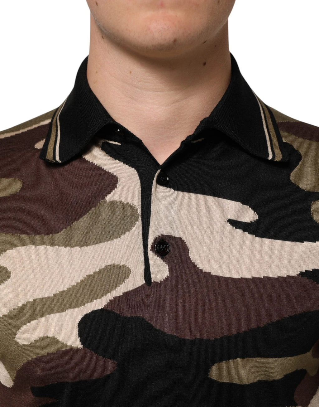 Dolce & Gabbana Camouflage Brown Silk MilitaryPolo T-shirt by Dolce & Gabbana