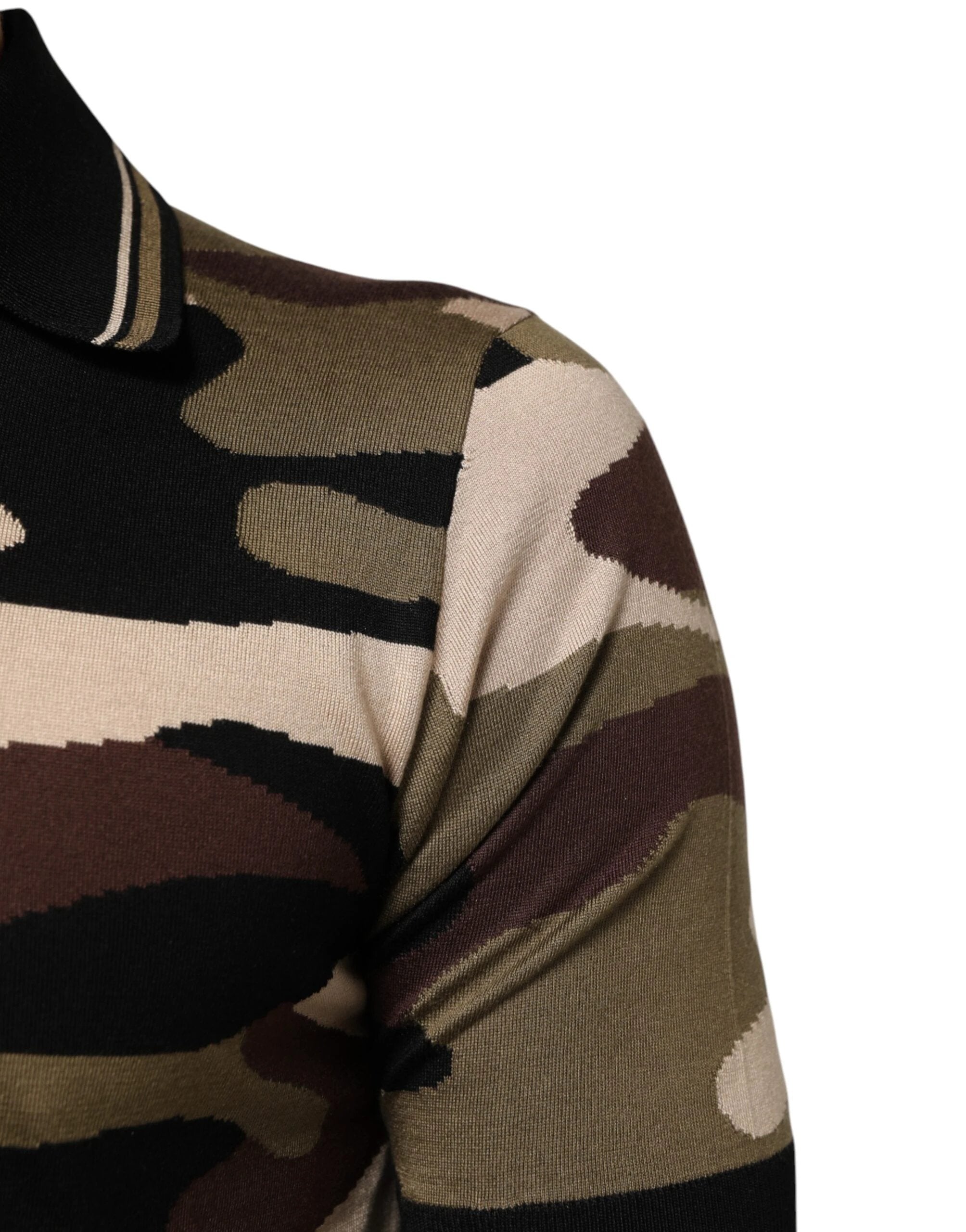 Dolce & Gabbana Camouflage Brown Silk MilitaryPolo T-shirt by Dolce & Gabbana