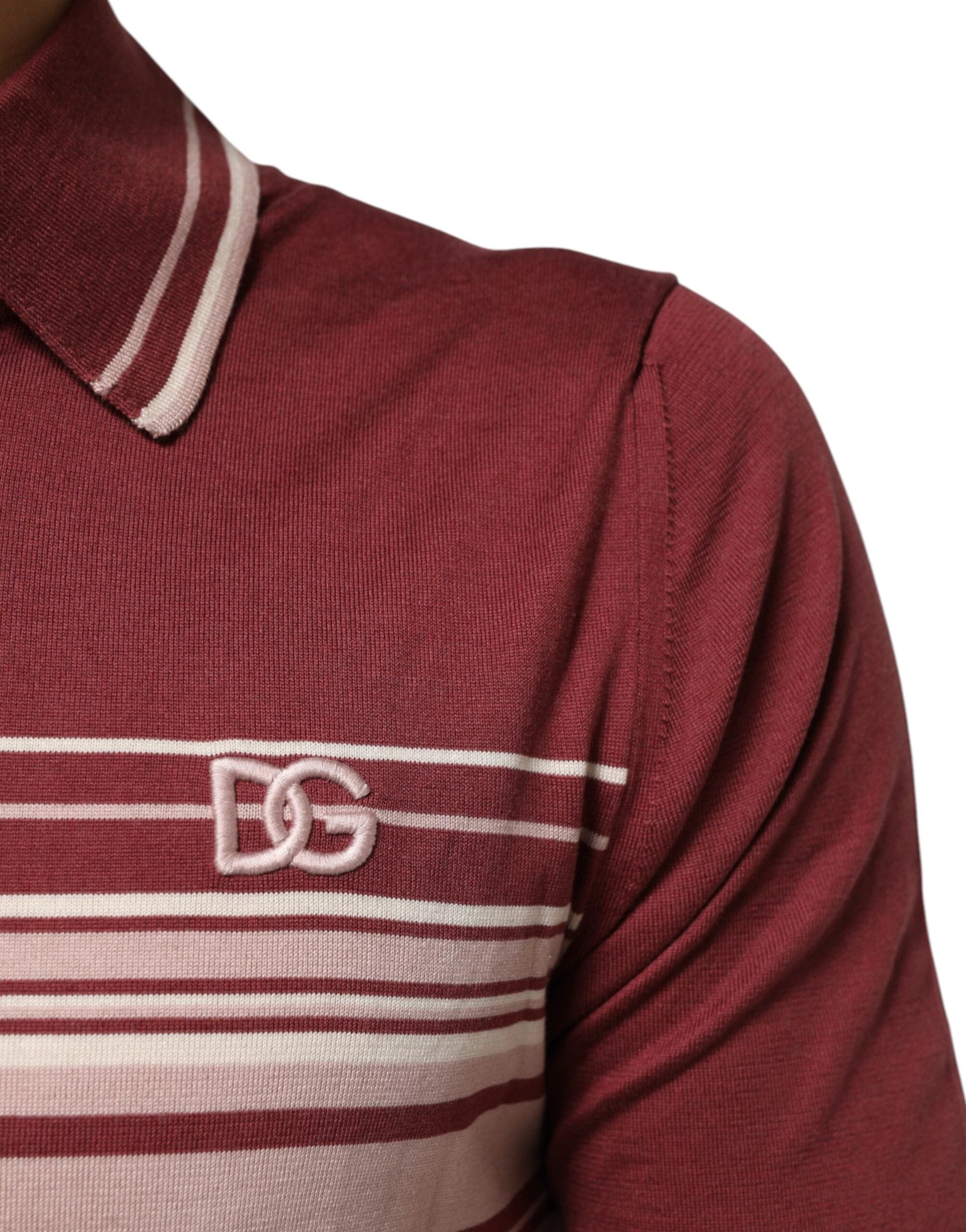 Dolce & Gabbana Cotton Burgundy Striped DG Logo Polo T-shirt by Dolce & Gabbana