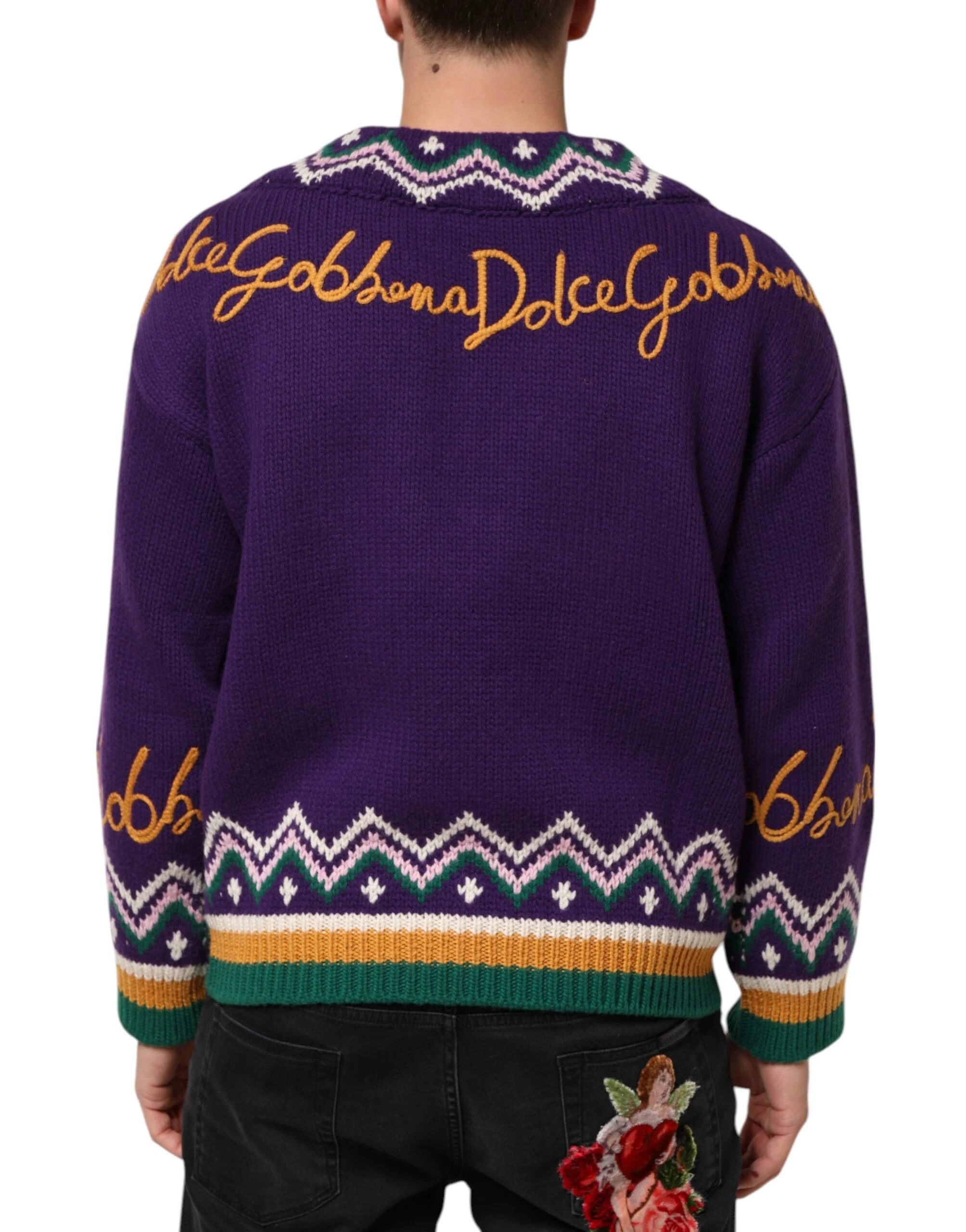 Dolce & Gabbana Purple Wool DG Logo Men Knit Pullover Sweater by Dolce & Gabbana