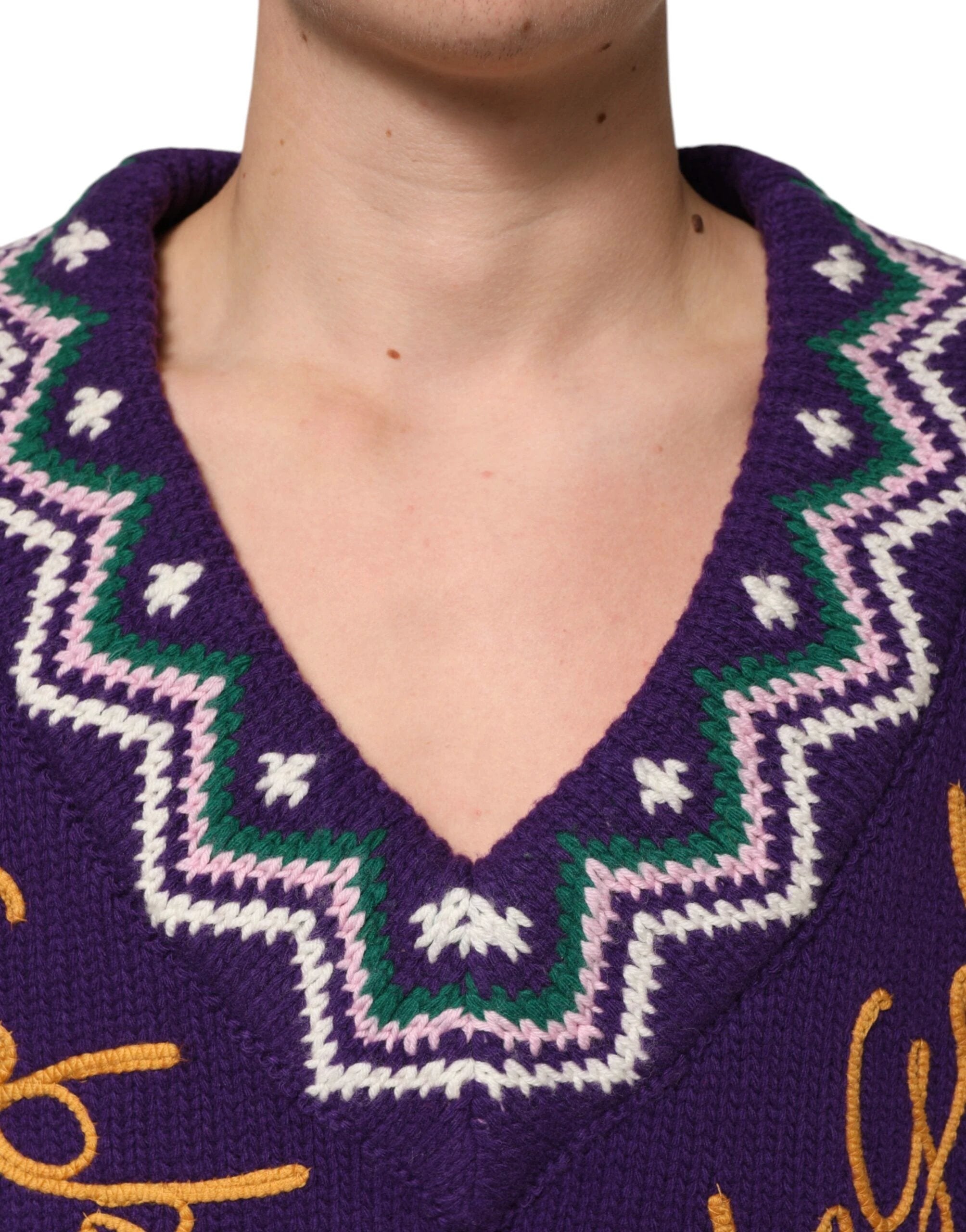 Dolce & Gabbana Purple Wool DG Logo Men Knit Pullover Sweater by Dolce & Gabbana