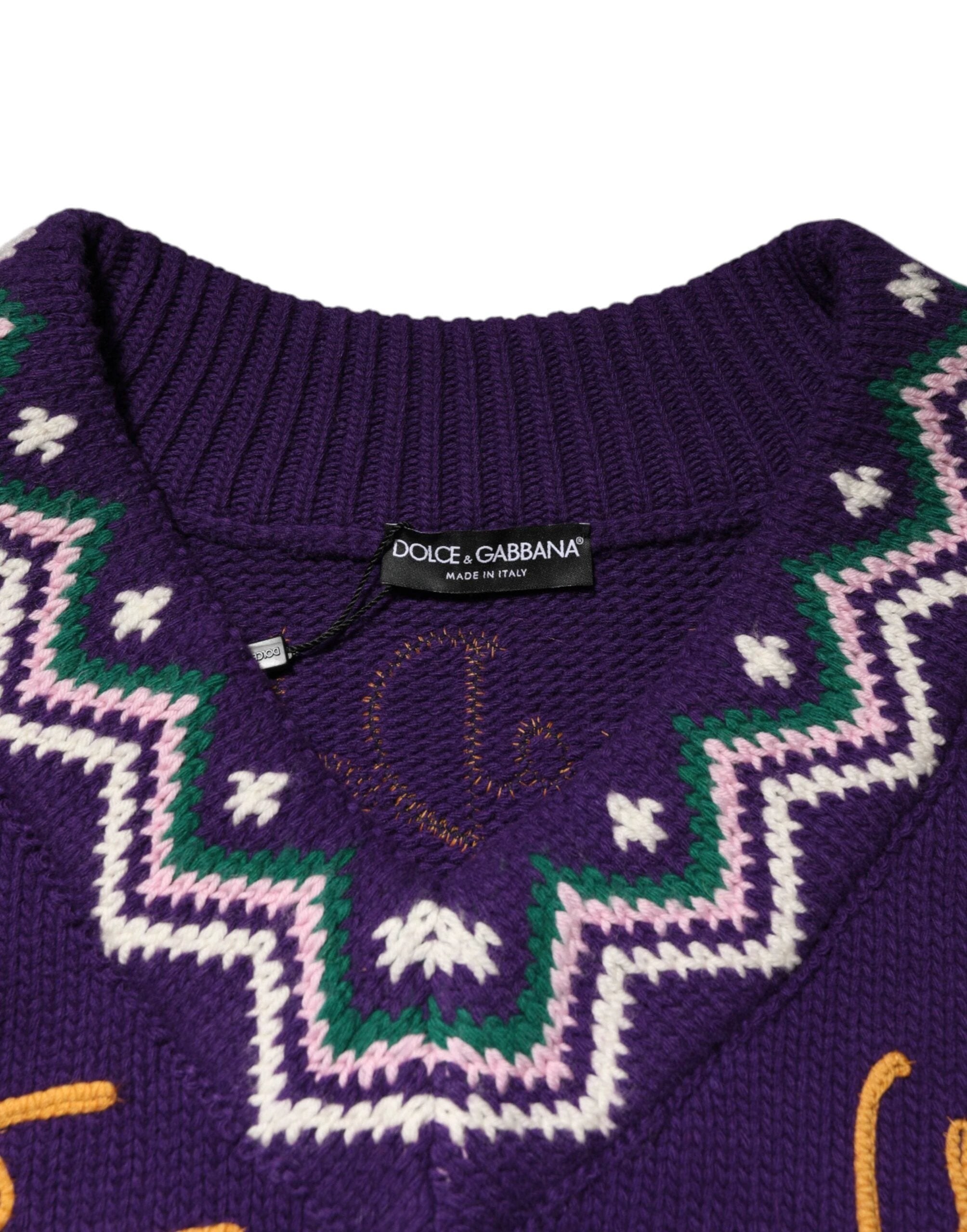 Dolce & Gabbana Purple Wool DG Logo Men Knit Pullover Sweater by Dolce & Gabbana
