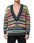 Dolce & Gabbana Multicolor DG Logo V-Neck Knit Pullover Sweater by Dolce & Gabbana