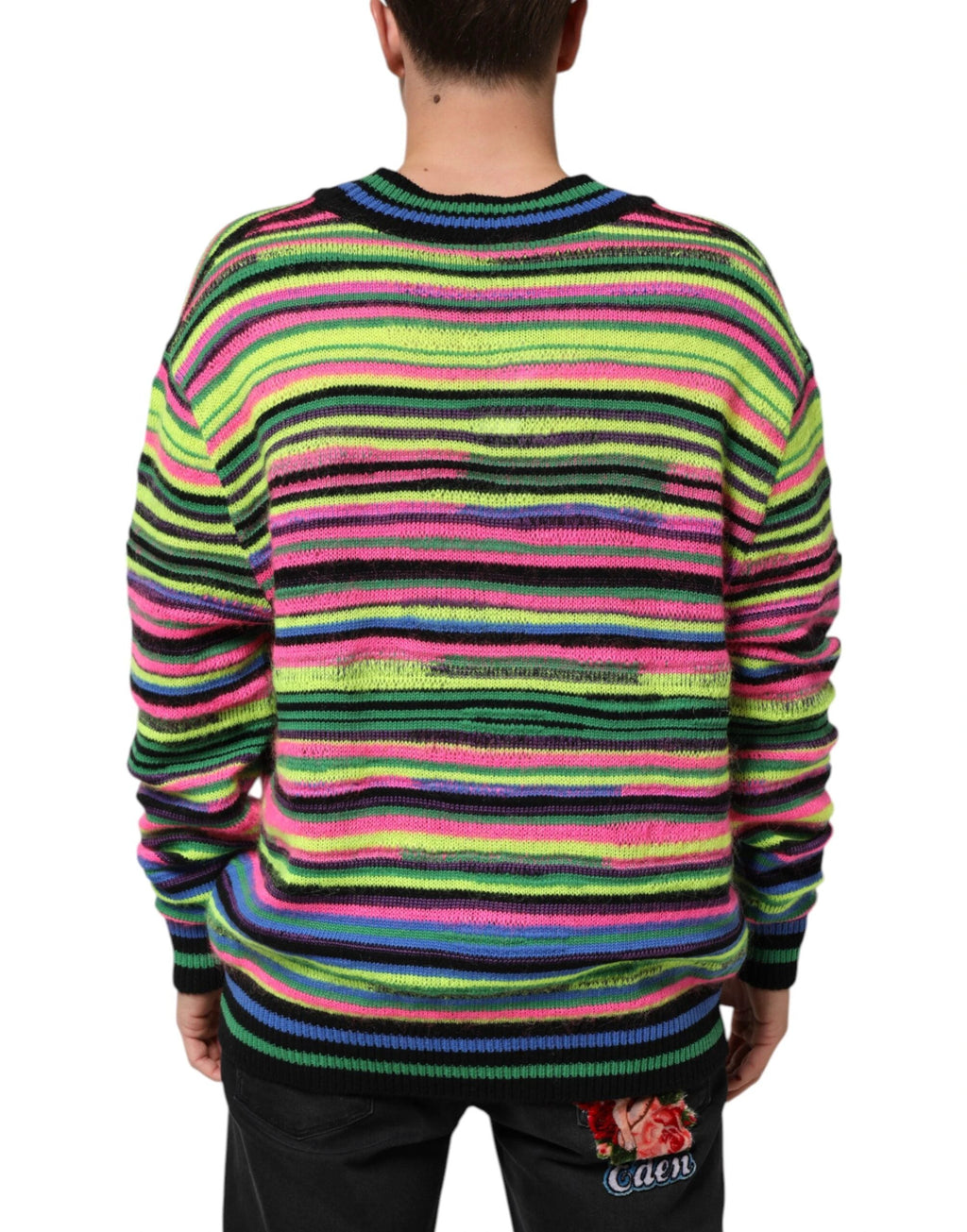 Dolce & Gabbana Multicolor DG Logo V-Neck Knit Pullover Sweater by Dolce & Gabbana