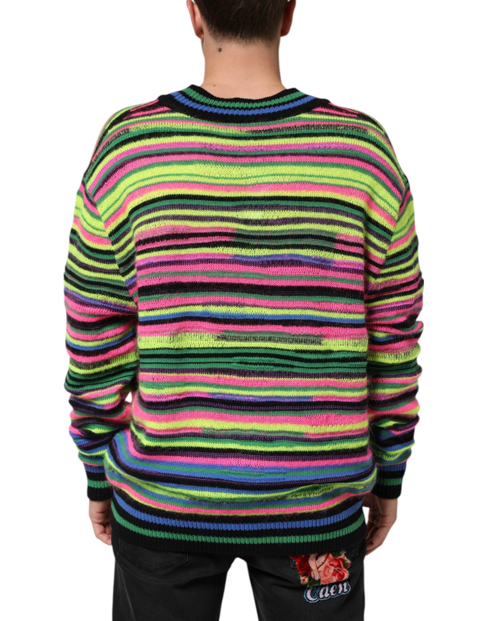 Dolce & Gabbana Multicolor DG Logo V-Neck Knit Pullover Sweater by Dolce & Gabbana