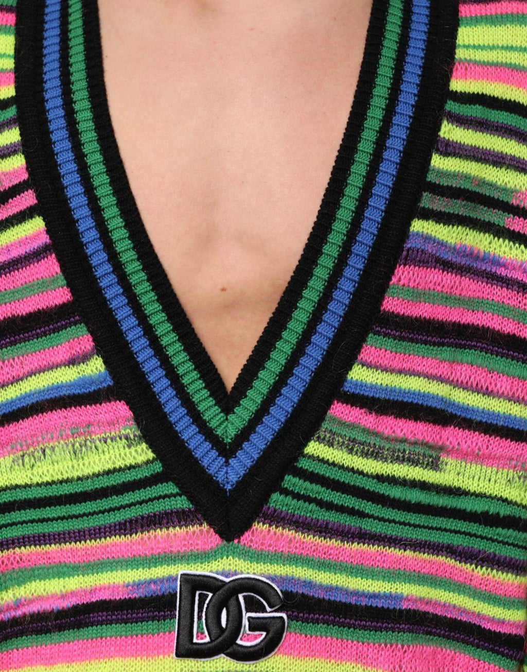 Dolce & Gabbana Multicolor DG Logo V-Neck Knit Pullover Sweater by Dolce & Gabbana