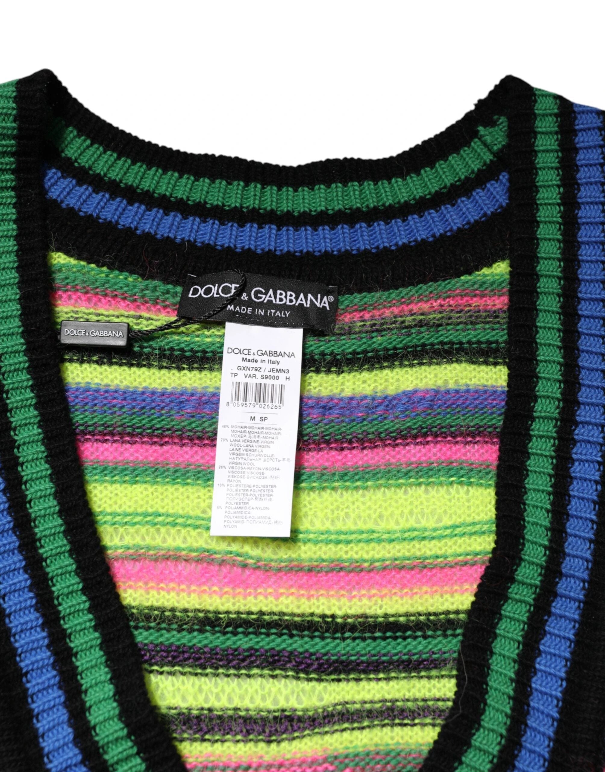 Dolce & Gabbana Multicolor DG Logo V-Neck Knit Pullover Sweater by Dolce & Gabbana