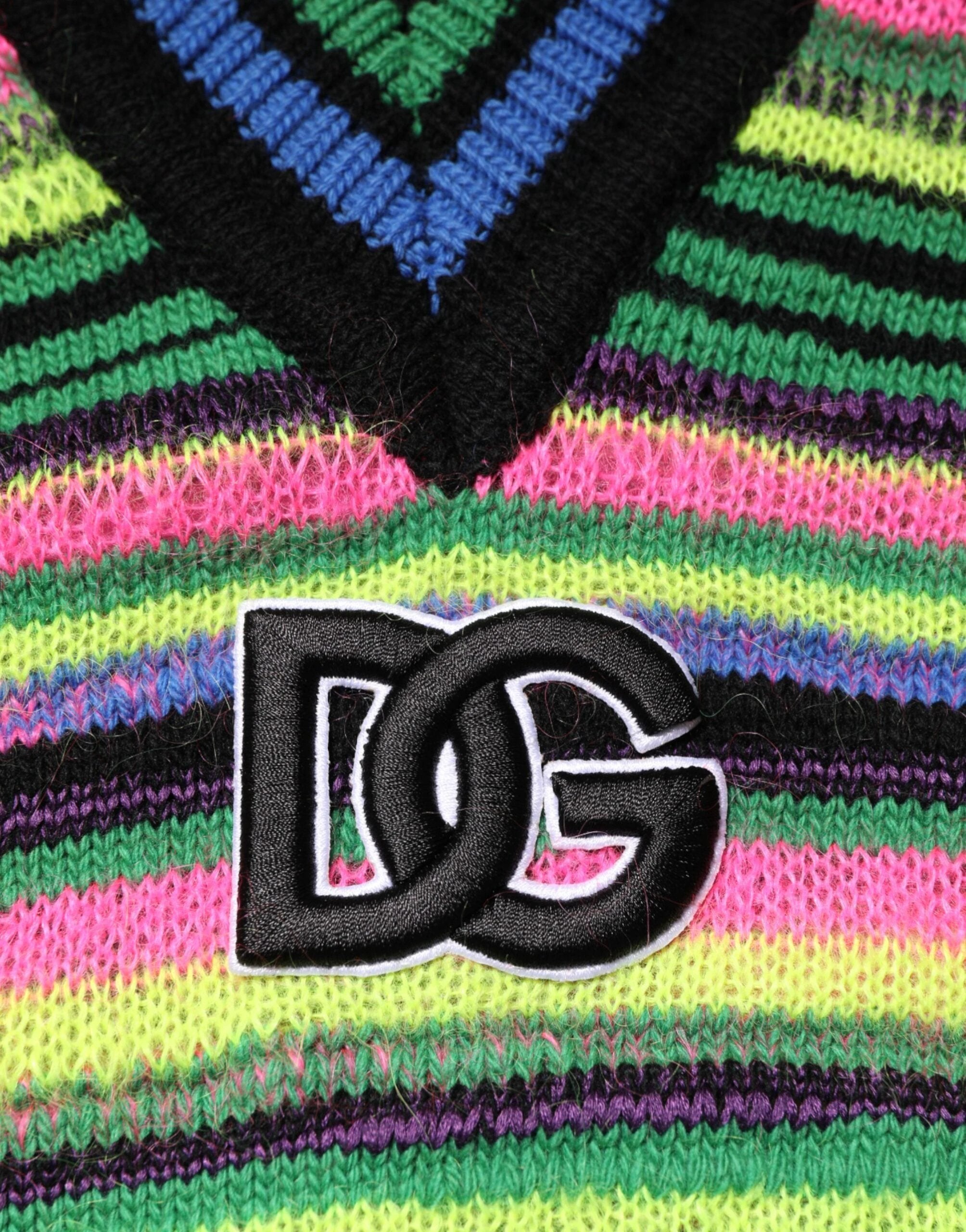 Dolce & Gabbana Multicolor DG Logo V-Neck Knit Pullover Sweater by Dolce & Gabbana