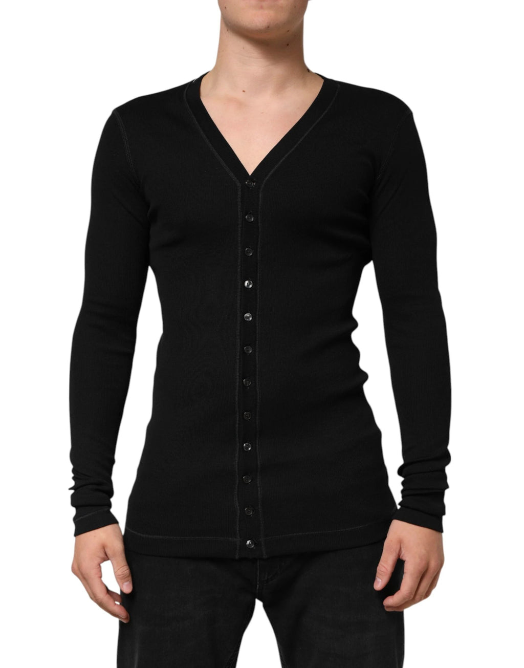 Dolce & Gabbana Black Cotton Button Up Men Cardigan Sweater by Dolce & Gabbana