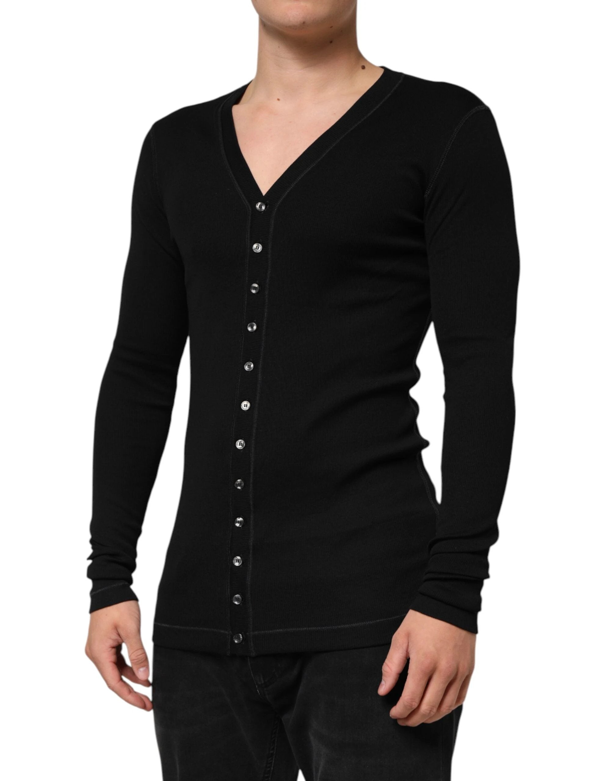 Dolce & Gabbana Black Cotton Button Up Men Cardigan Sweater by Dolce & Gabbana