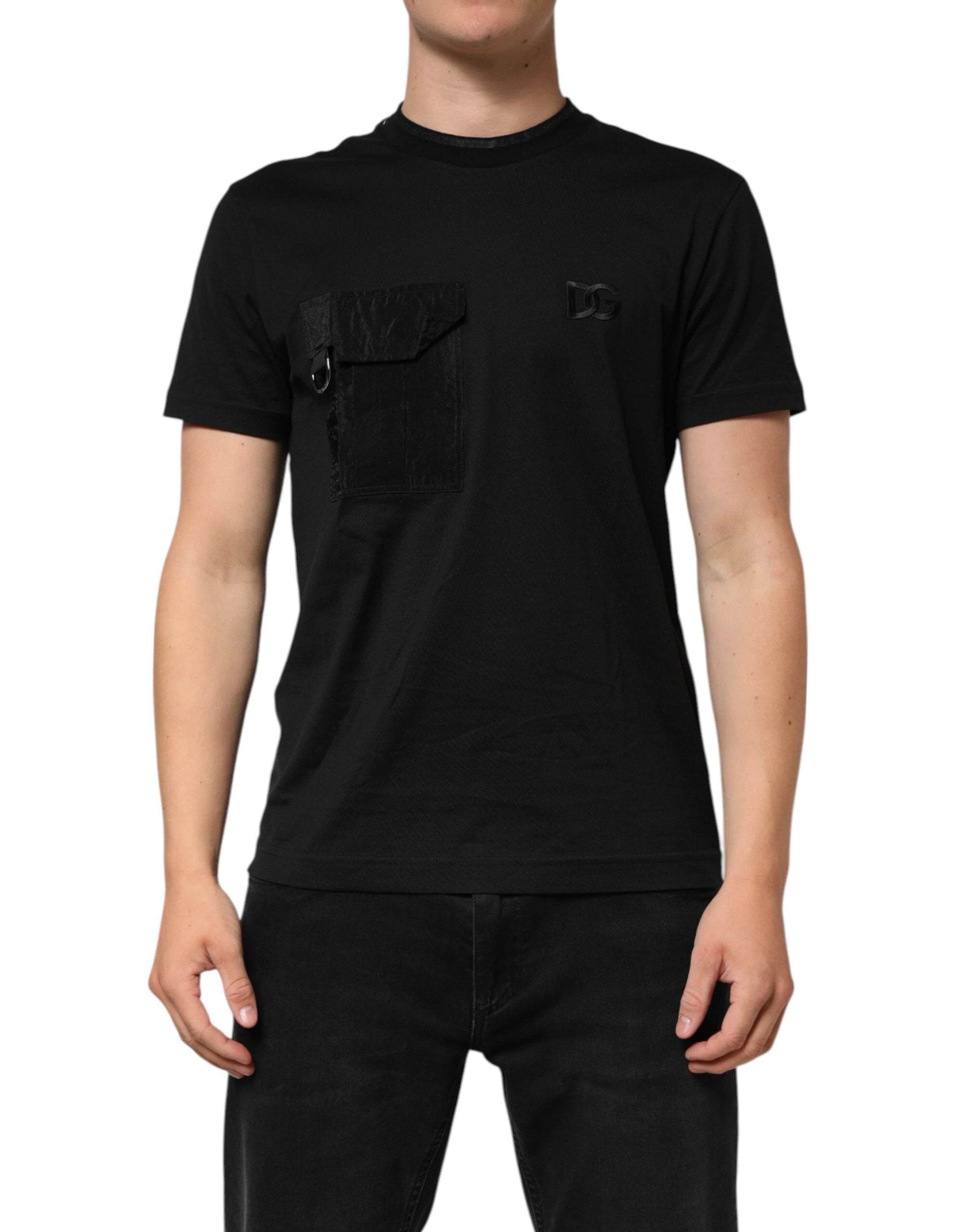 Dolce & Gabbana Black Cotton Embroidered DG Logo Pocket T-shirt by Dolce & Gabbana