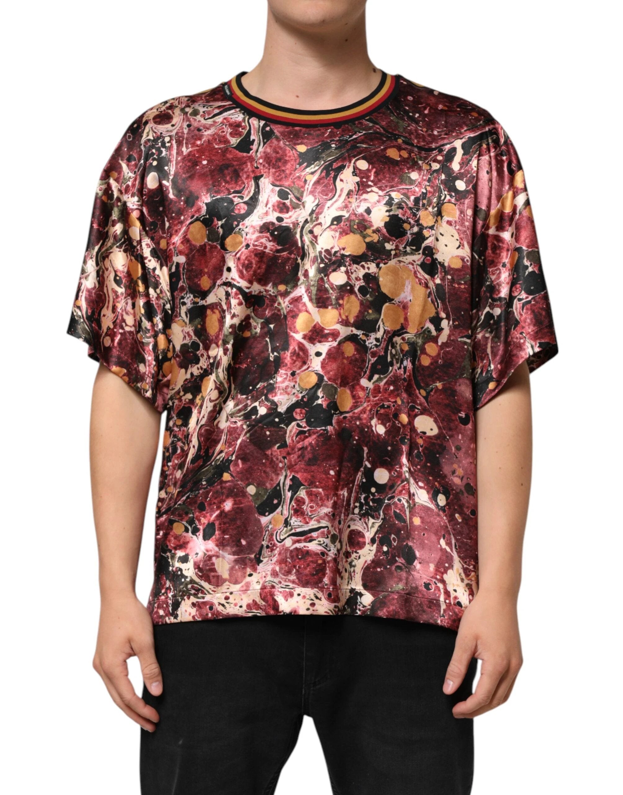 Dolce & Gabbana Multicolor Polyester Marble Print Oversize T-shirt by Dolce & Gabbana