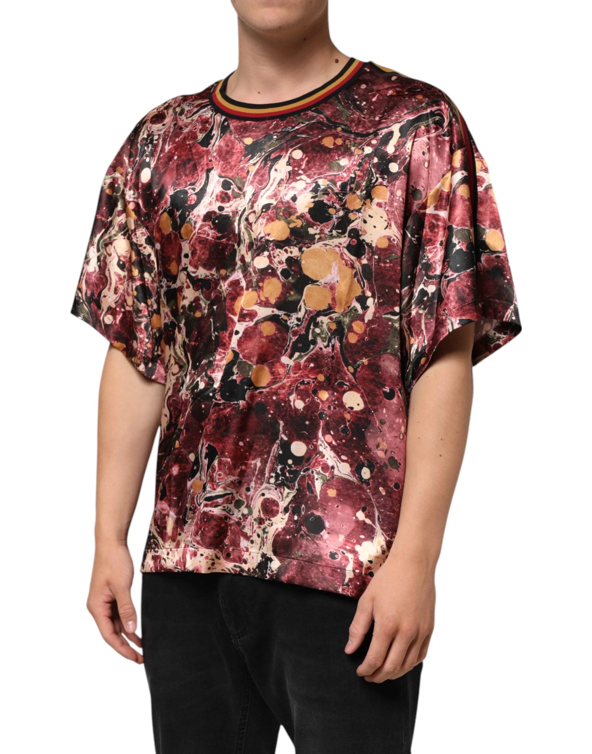 Dolce & Gabbana Multicolor Polyester Marble Print Oversize T-shirt by Dolce & Gabbana
