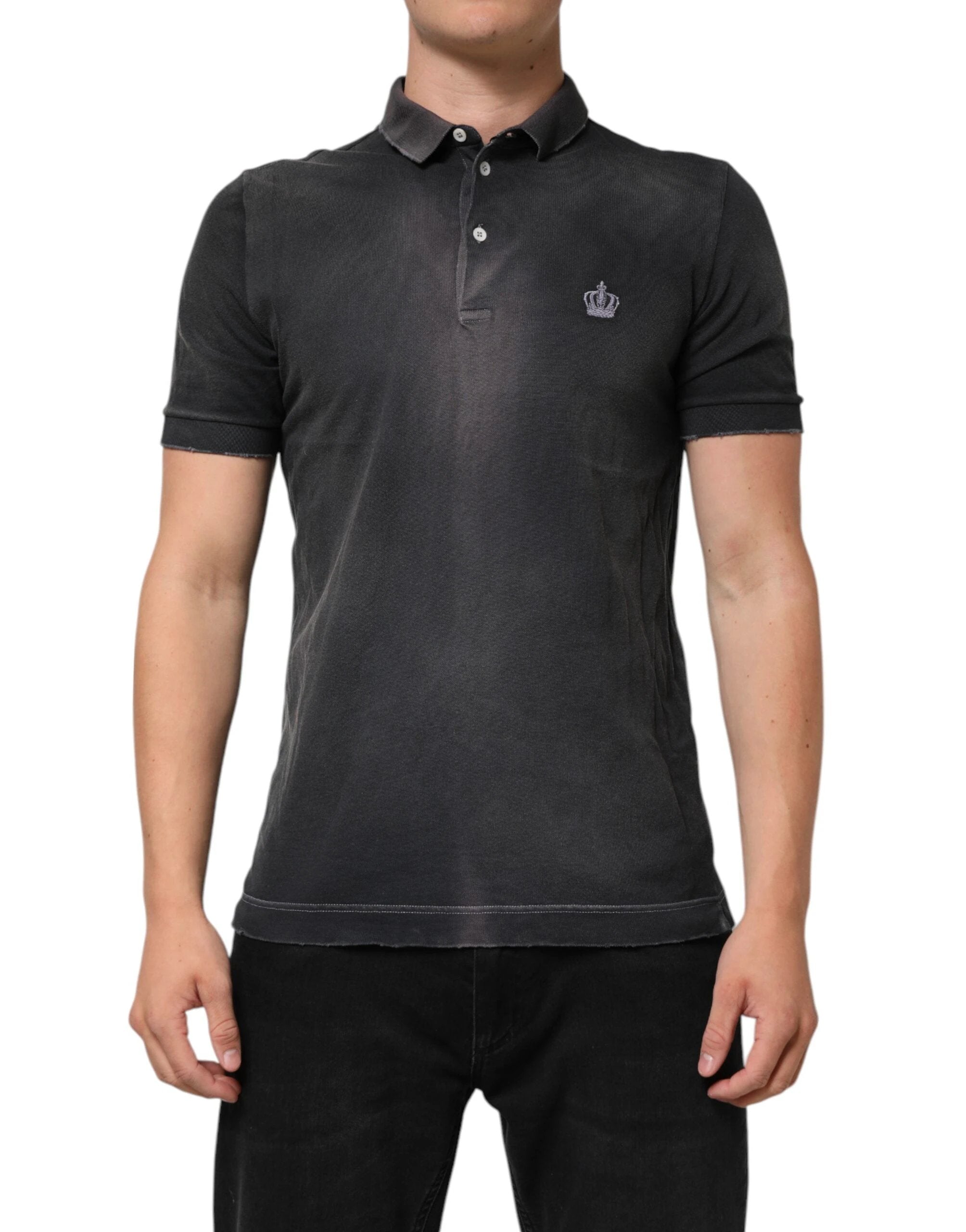 Dolce & Gabbana Gray Cotton Crown Collared Men Polo T-shirt by Dolce & Gabbana
