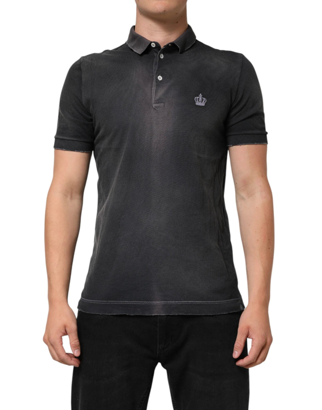Dolce & Gabbana Gray Cotton Crown Collared Men Polo T-shirt by Dolce & Gabbana