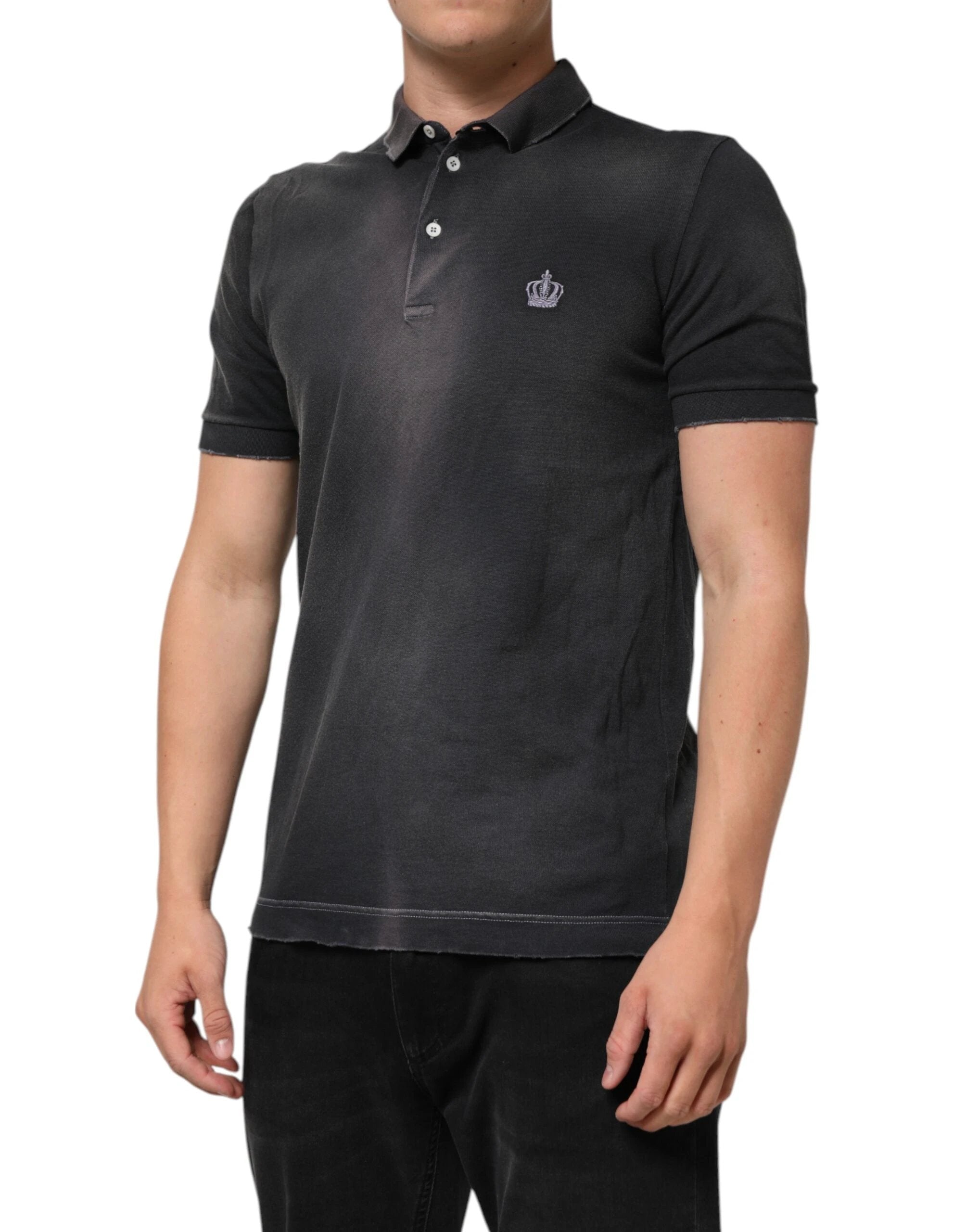 Dolce & Gabbana Gray Cotton Crown Collared Men Polo T-shirt by Dolce & Gabbana