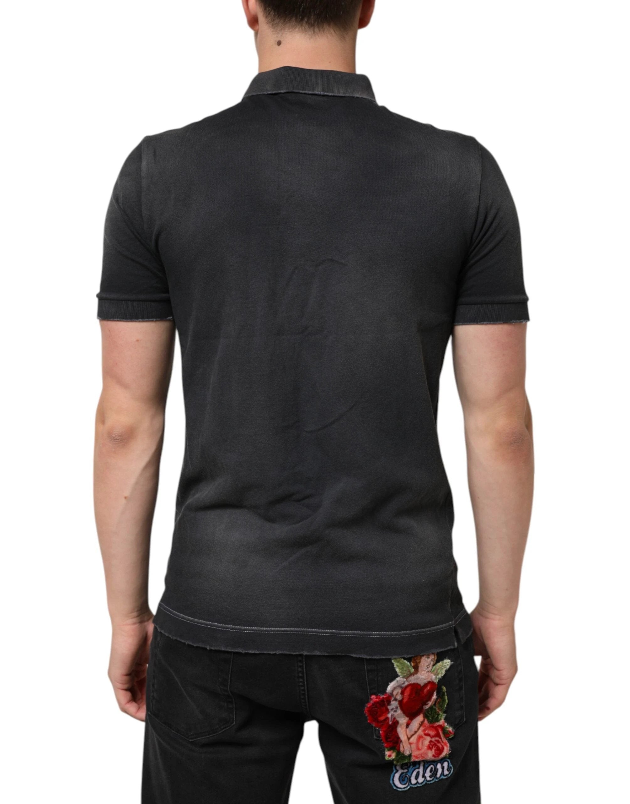 Dolce & Gabbana Gray Cotton Crown Collared Men Polo T-shirt by Dolce & Gabbana
