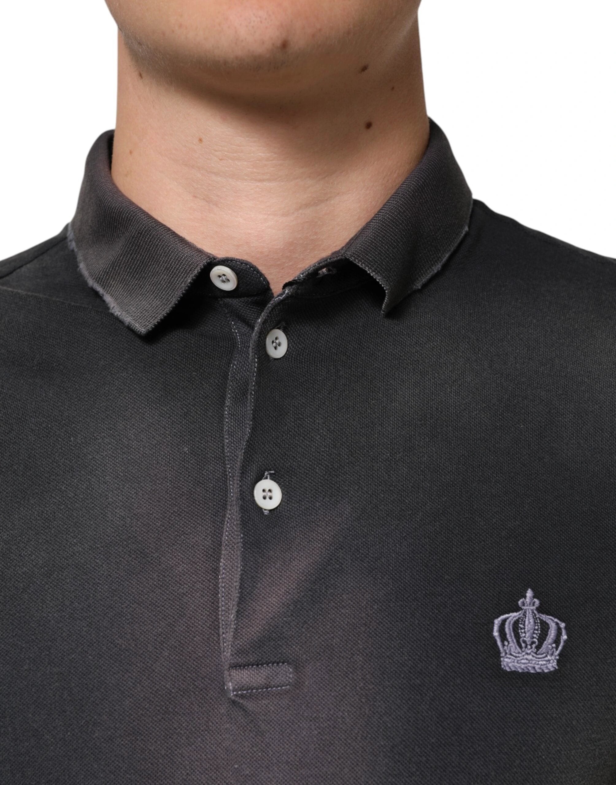 Dolce & Gabbana Gray Cotton Crown Collared Men Polo T-shirt by Dolce & Gabbana