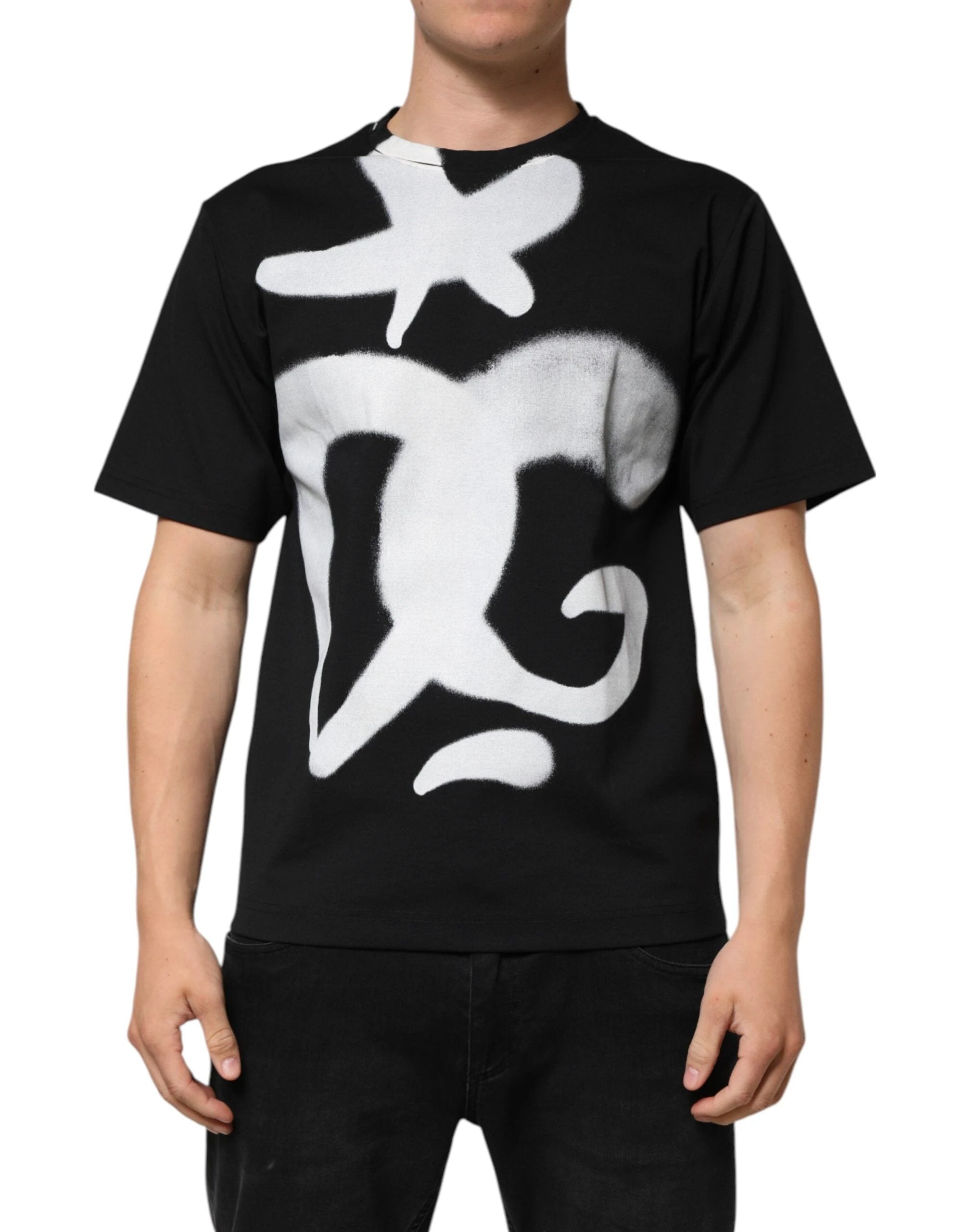 Dolce & Gabbana Black Cotton DG Logo Graffiti Short Sleeve T-shirt by Dolce & Gabbana