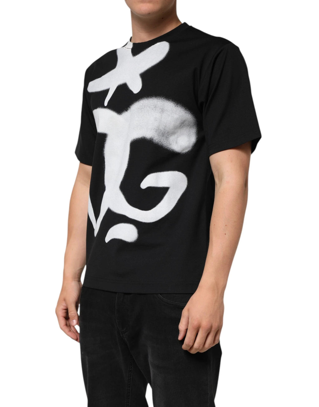 Dolce & Gabbana Black Cotton DG Logo Graffiti Short Sleeve T-shirt by Dolce & Gabbana
