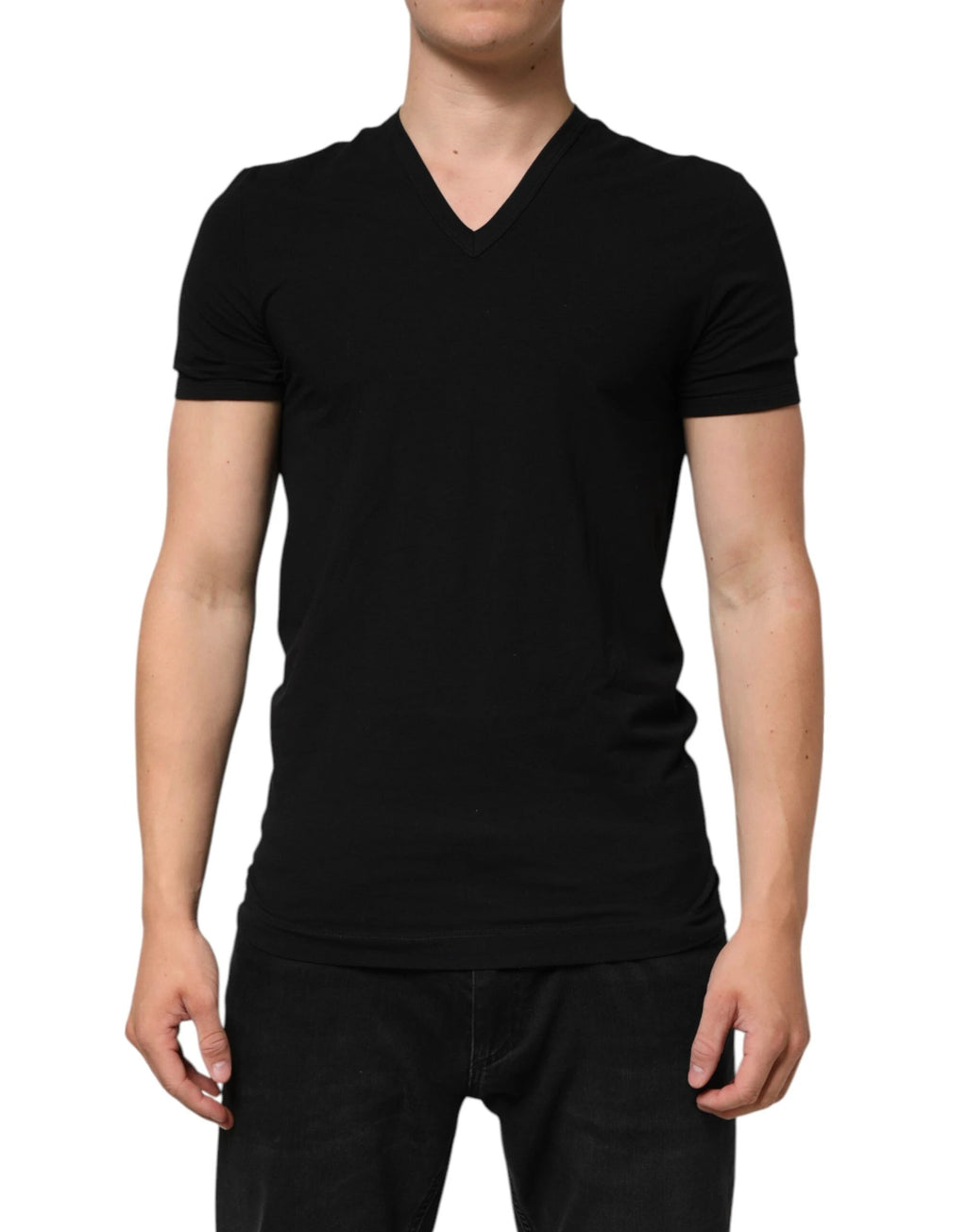 Dolce & Gabbana Black Cotton Slim Fit Men V-Neck Shirt T-shirt by Dolce & Gabbana