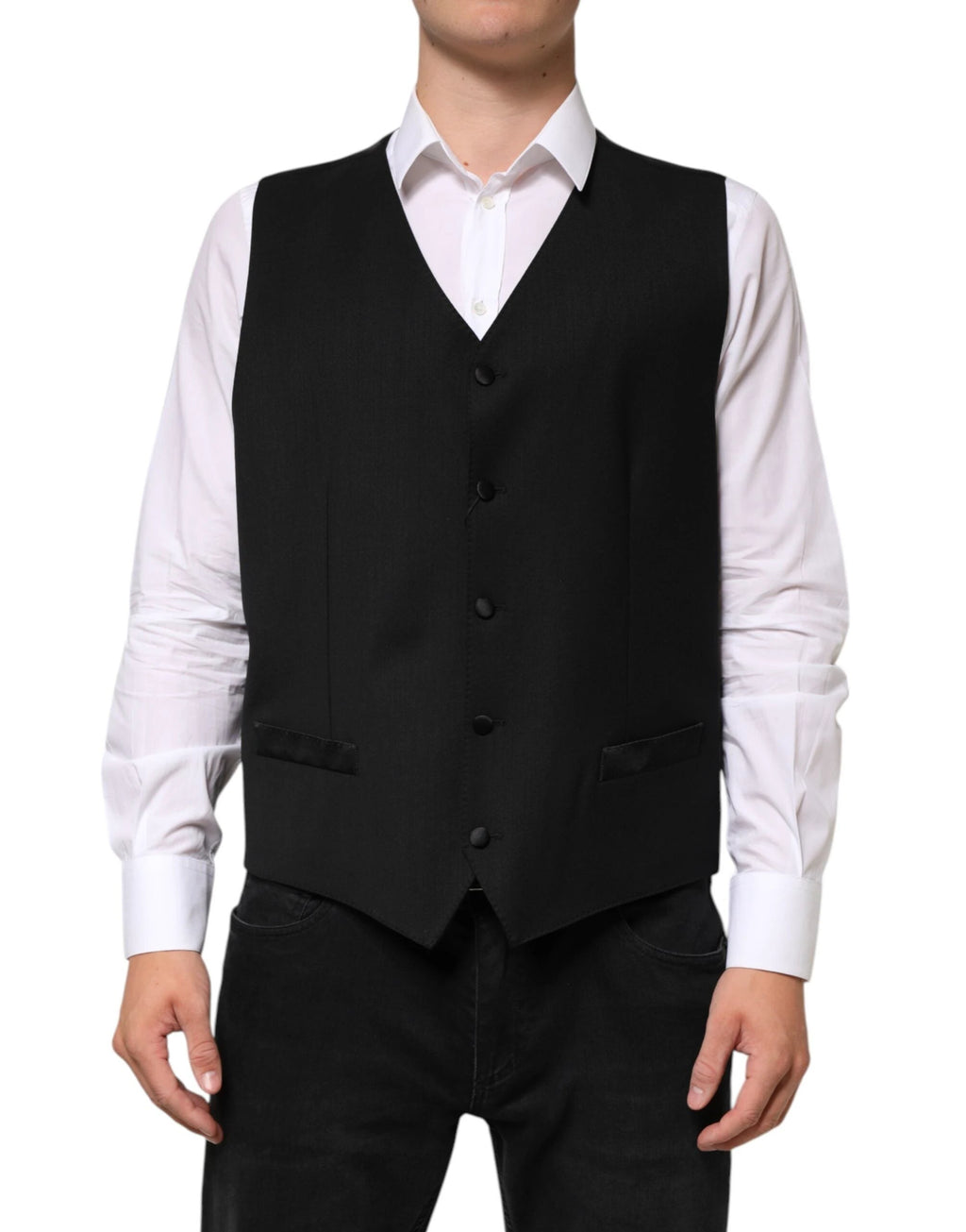 Dolce & Gabbana Black Wool Dress Formal Men Waistcoat Vest by Dolce & Gabbana