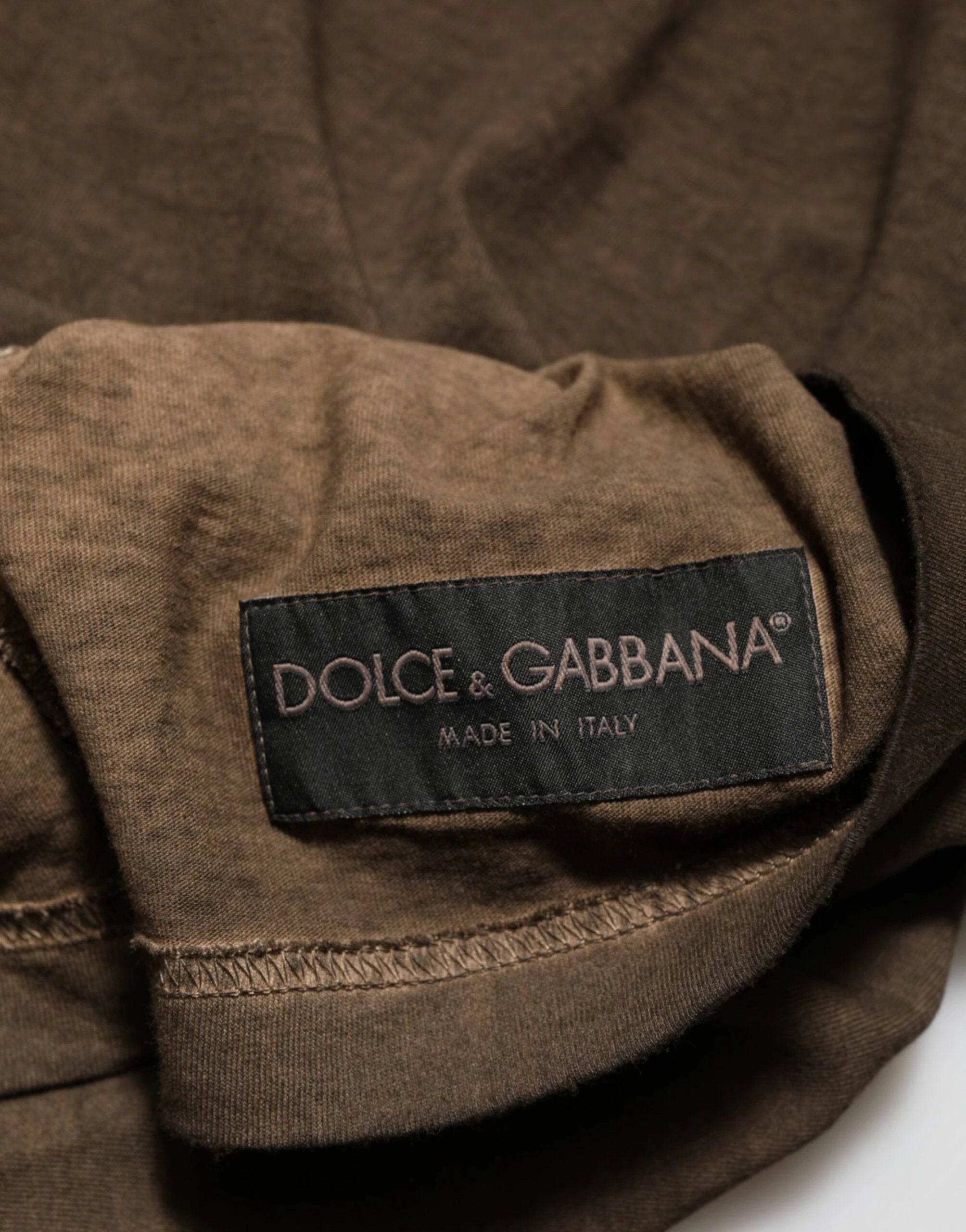 Dolce & Gabbana Dark Brown Cotton Tattered Logo Men T-shirt by Dolce & Gabbana