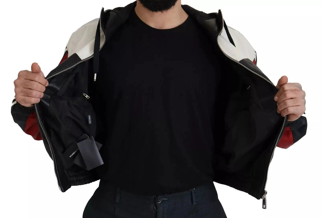 Dolce & Gabbana Black Leather Hooded Blouson Jacket by Dolce & Gabbana