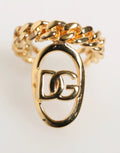 Dolce & Gabbana Gold Tone Brass Oval DG Logo Chain Adjustable Ring by Dolce & Gabbana