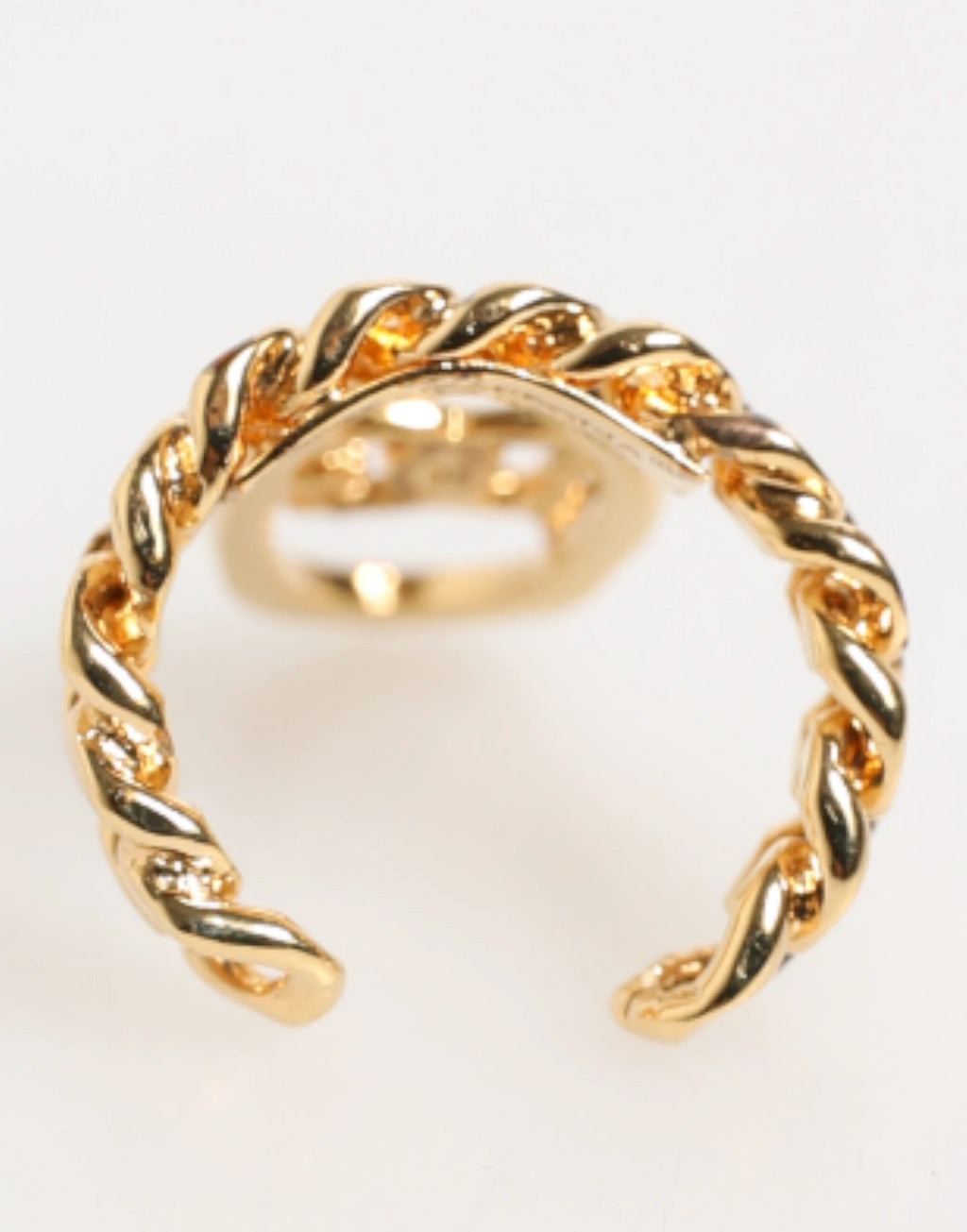 Dolce & Gabbana Gold Tone Brass Oval DG Logo Chain Adjustable Ring by Dolce & Gabbana