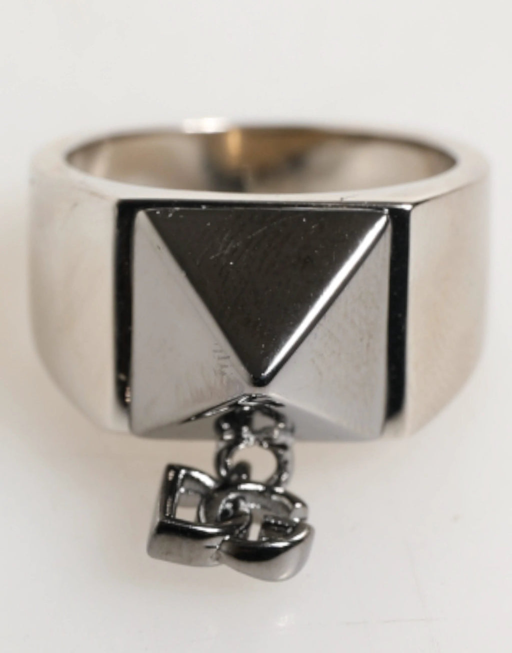 Dolce & Gabbana Silver Tone Pyramid DG Logo Real Brass Ring by Dolce & Gabbana