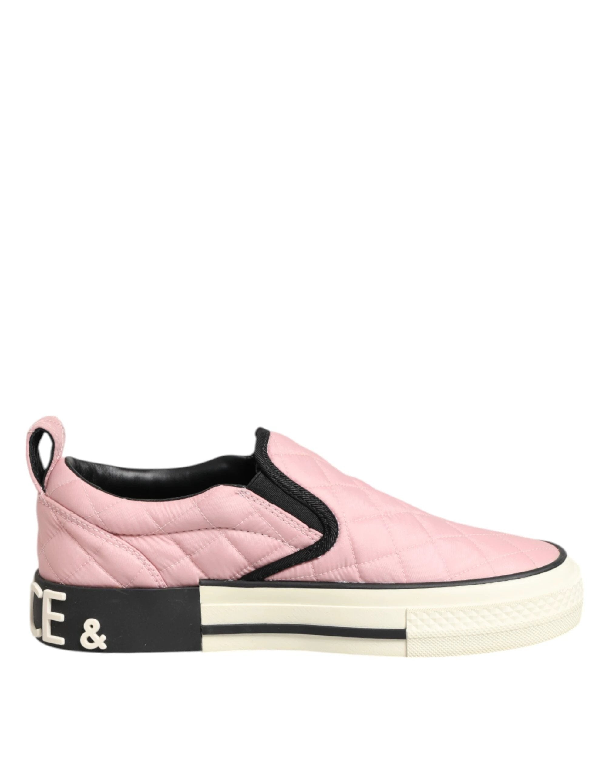 Dolce & Gabbana Pink Quilted Nylon Slip-On Sneaker Shoes by Dolce & Gabbana
