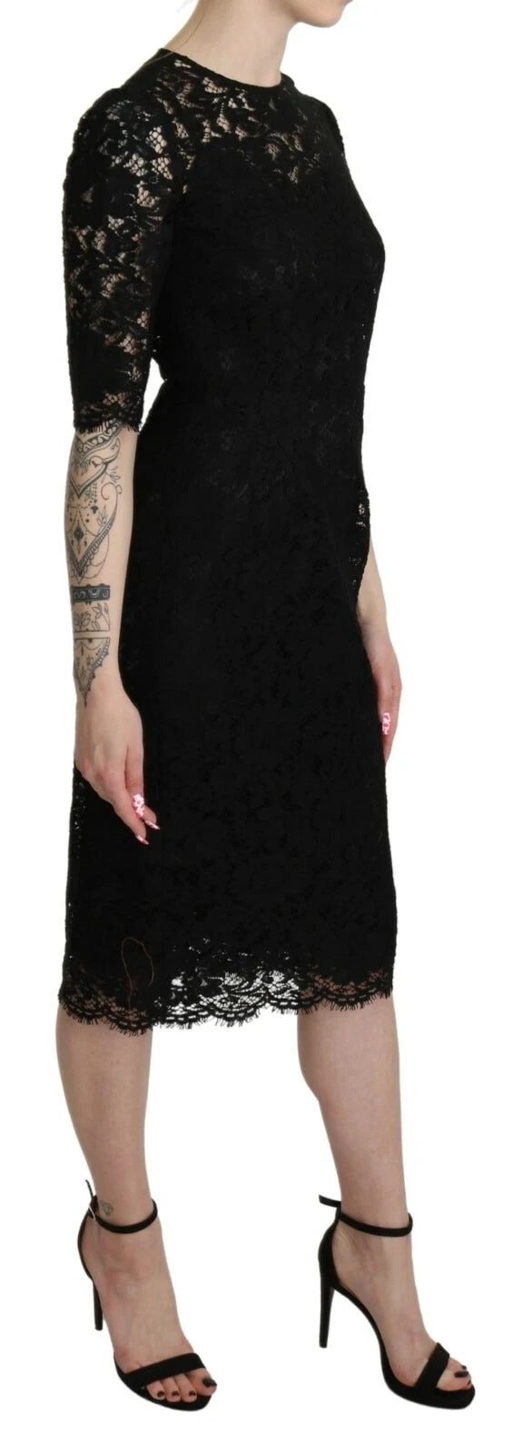 Dolce & Gabbana Black Floral Lace Sheath Knee Length Dress by Dolce & Gabbana