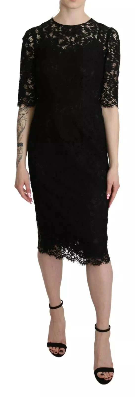 Dolce & Gabbana Black Floral Lace Sheath Knee Length Dress by Dolce & Gabbana