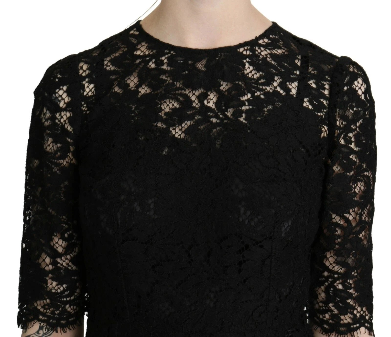 Dolce & Gabbana Black Floral Lace Sheath Knee Length Dress by Dolce & Gabbana