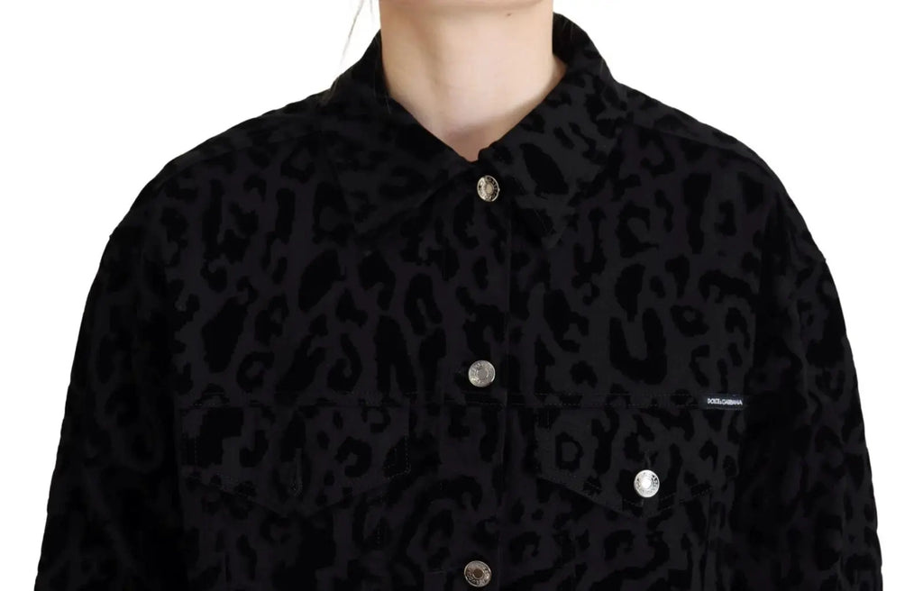 Dolce & Gabbana Cotton Black Leopard Long Sleeve Denim Jacket