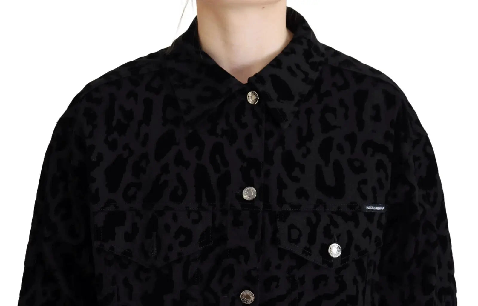 Dolce & Gabbana Cotton Black Leopard Long Sleeve Denim Jacket