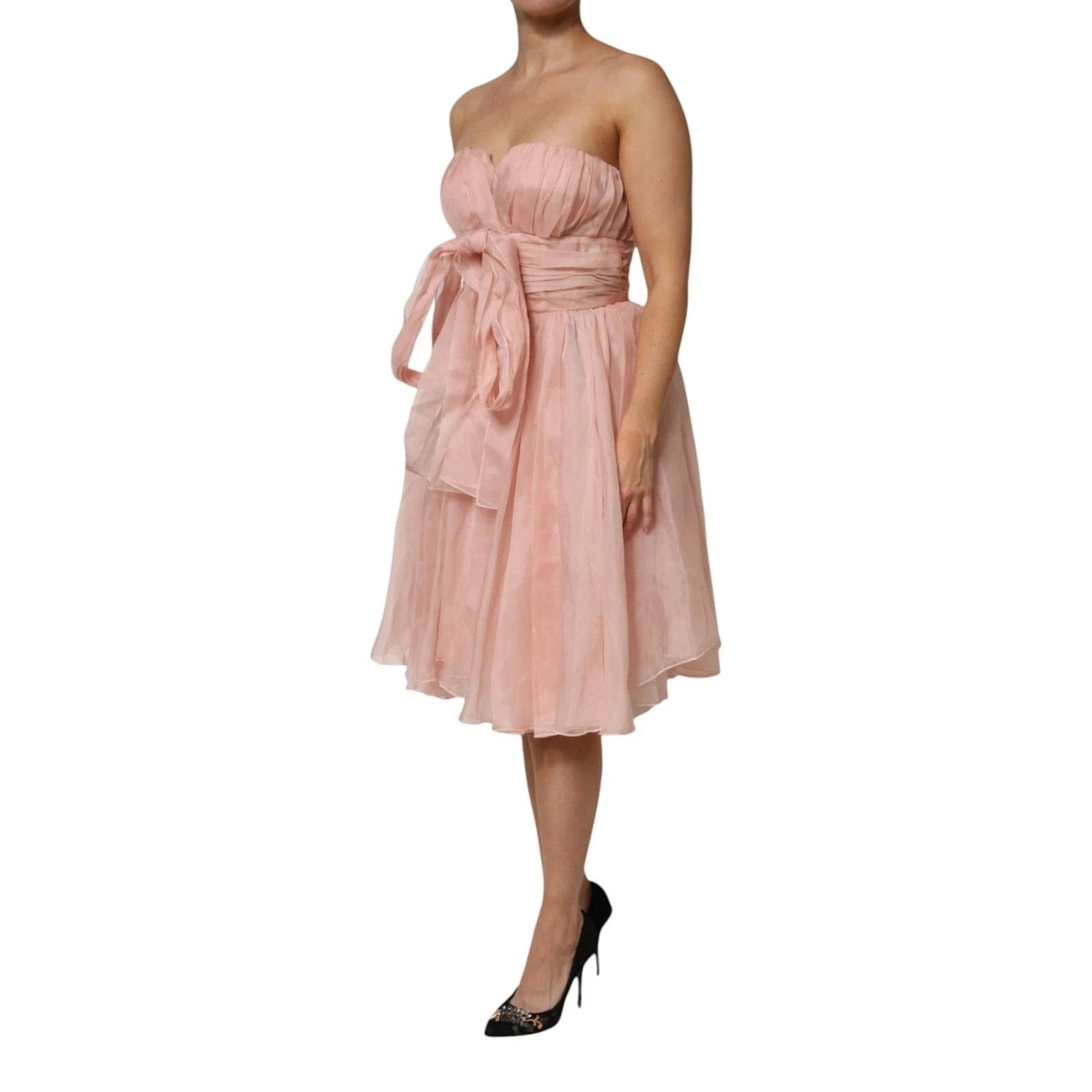 Dolce & Gabbana Pink Silk Chiffon A-line Pleated Midi Dress by Dolce & Gabbana